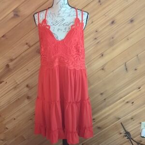 Main Strip Coral Lace Dress